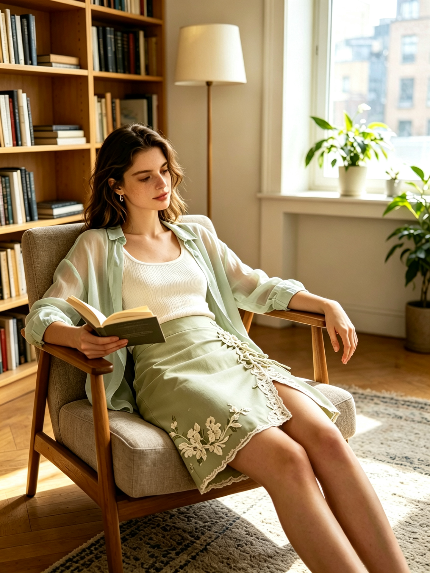 Sage Green Lace Floral Embroidered Slit Mini Skirt