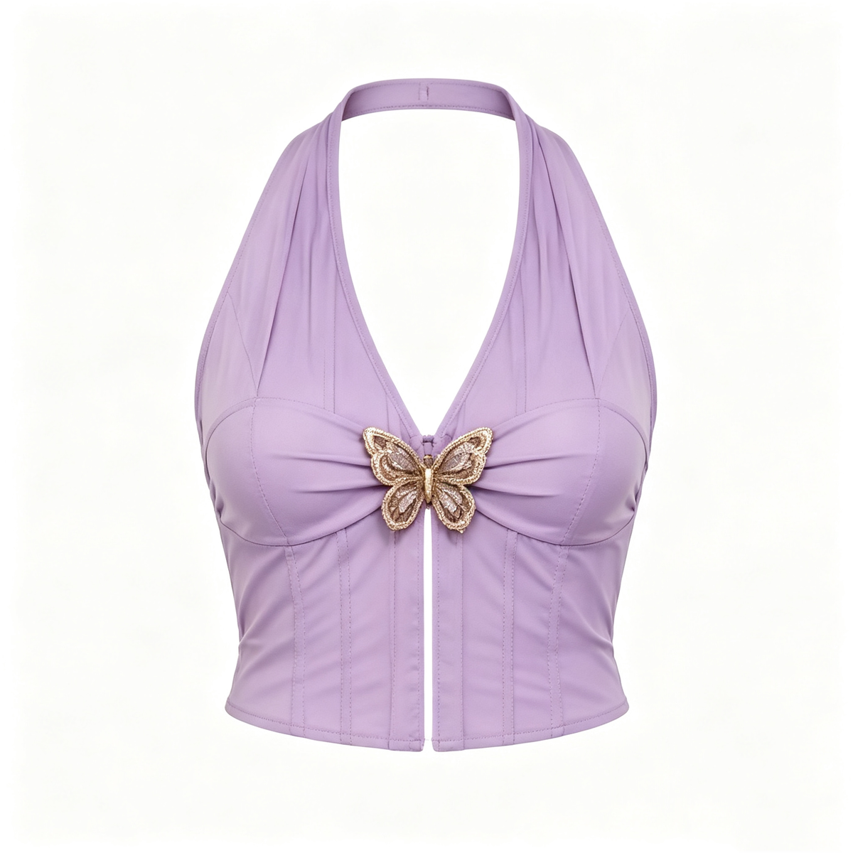 Lavender Butterfly Embellished Halter Corset Crop Top