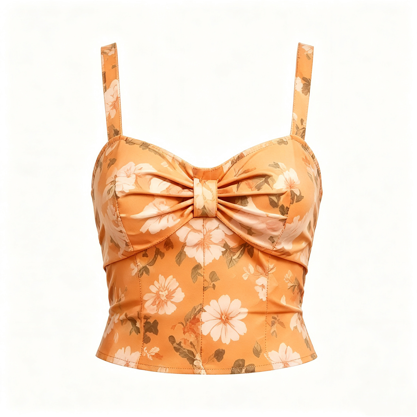Orange Floral Print Bow Front Spaghetti Strap Crop Top