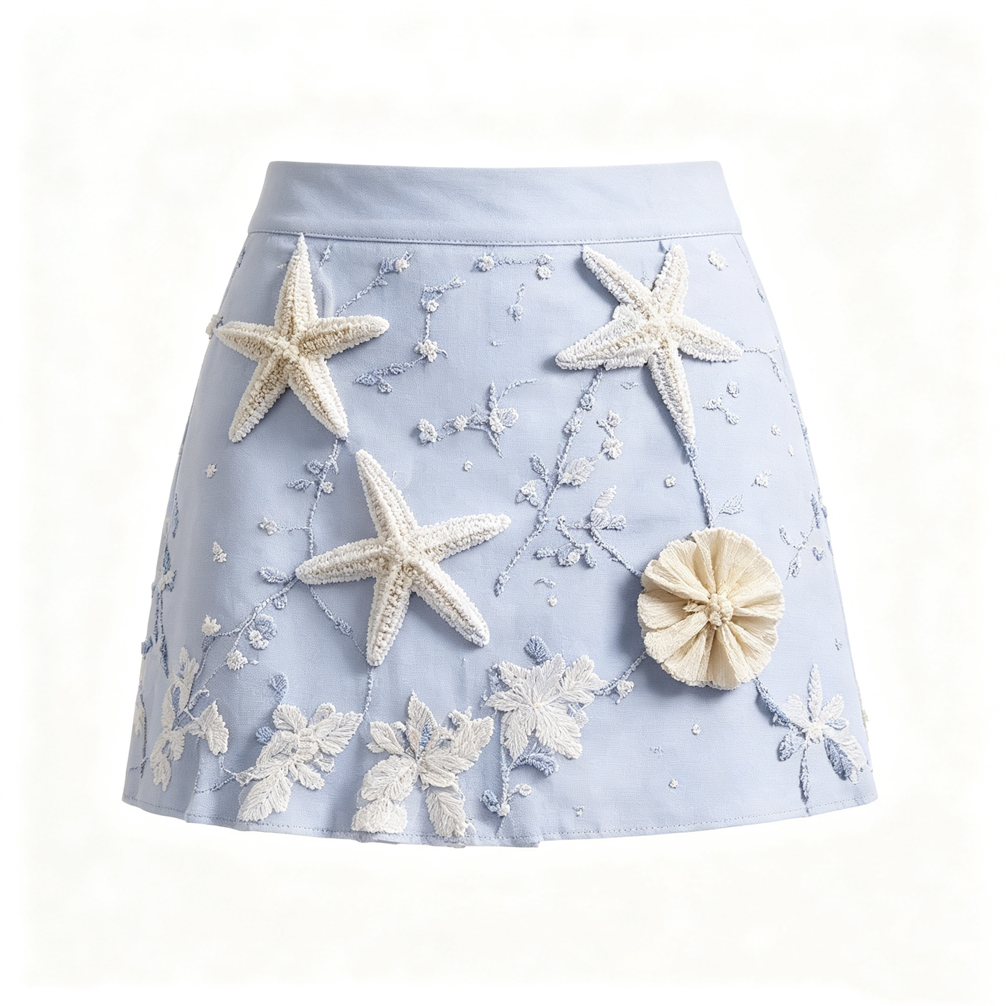 Light Blue Starfish 3D Applique Mini Skirt