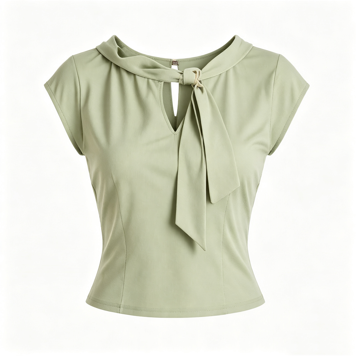 Sage Green Tie Knot Neck Cap Sleeve Cropped Top