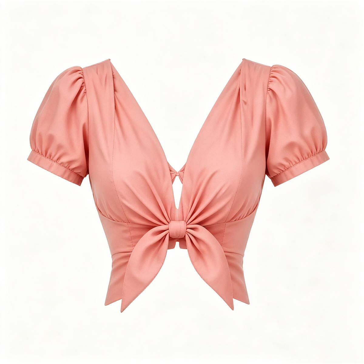Dusty Pink Deep V Puff Sleeve Tie Back Crop Top