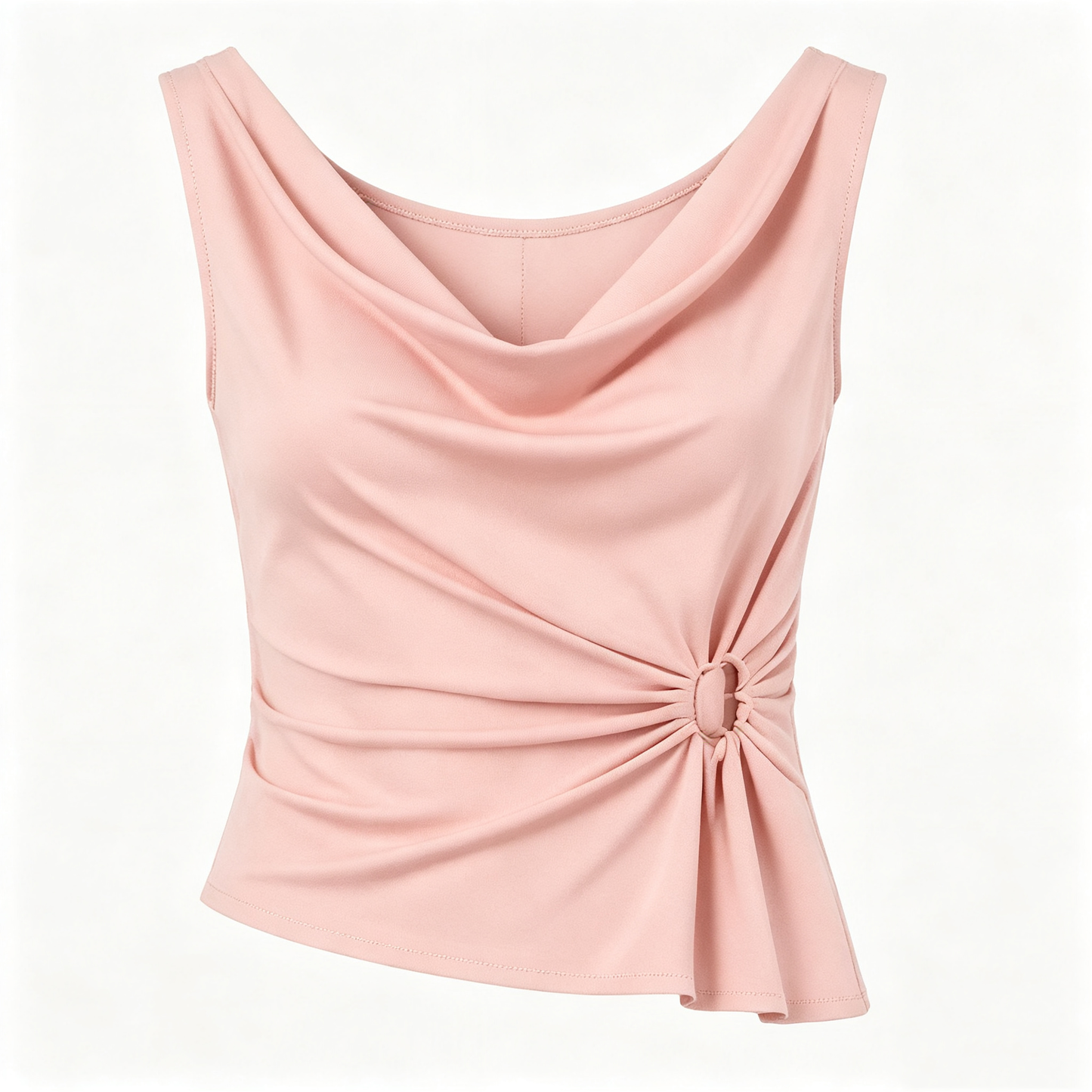 Dusty Pink Cowl Neck Twist Cutout Sleeveless Top