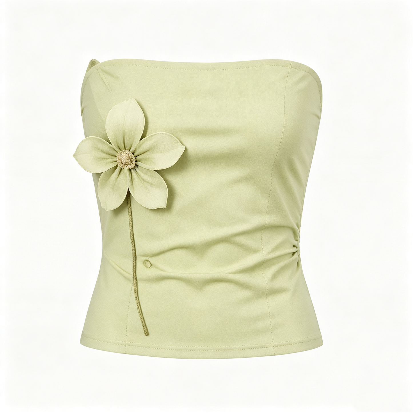 Sage Green 3D Flower Decor Strapless Tube Top